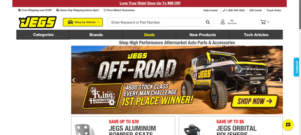 Jegs Landing page